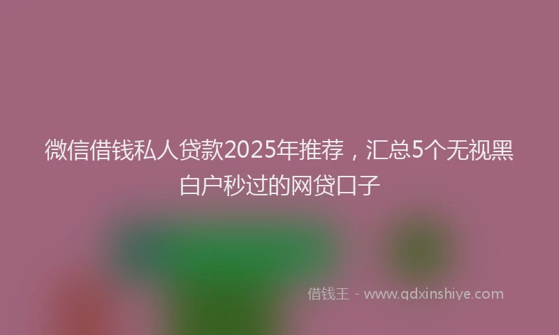 微信借钱私人贷款2025年推荐，汇总5个无视黑白户秒过的网贷口子