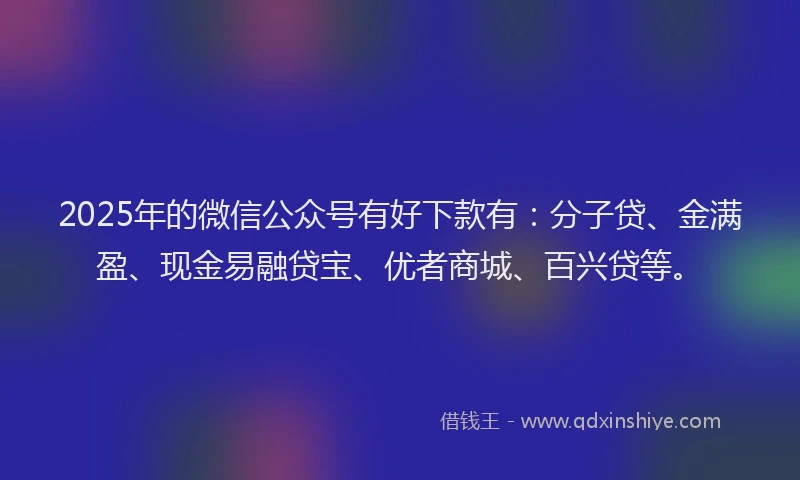 2025年的微信公众号有好下款有：分子贷、金满盈、现金易融贷宝、优者商城、百兴贷等。