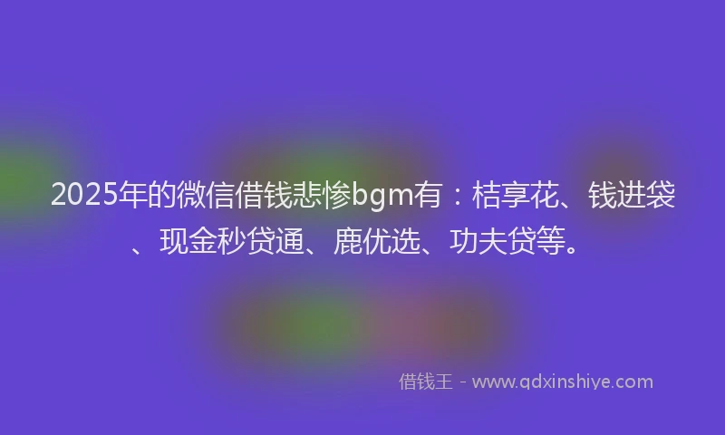 2025年的微信借钱悲惨bgm有：桔享花、钱进袋、现金秒贷通、鹿优选、功夫贷等。