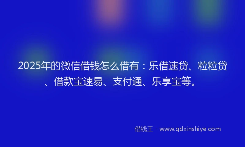 2025年的微信借钱怎么借有：乐借速贷、粒粒贷、借款宝速易、支付通、乐享宝等。
