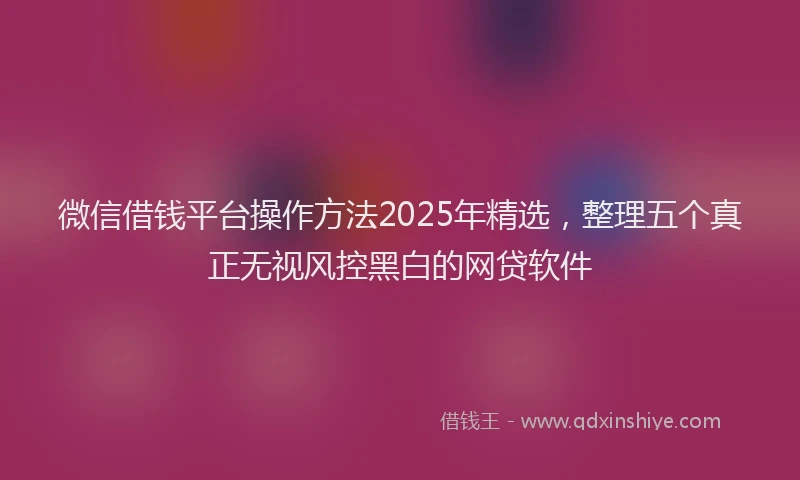 微信借钱平台操作方法2025年精选，整理五个真正无视风控黑白的网贷软件