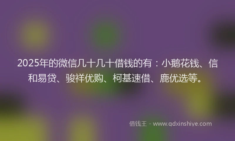 2025年的微信几十几十借钱的有：小鹅花钱、信和易贷、骏祥优购、柯基速借、鹿优选等。