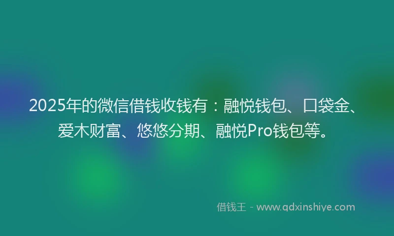 2025年的微信借钱收钱有：融悦钱包、口袋金、爱木财富、悠悠分期、融悦Pro钱包等。