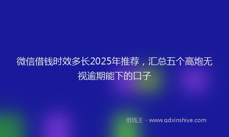 微信借钱时效多长2025年推荐，汇总五个高炮无视逾期能下的口子