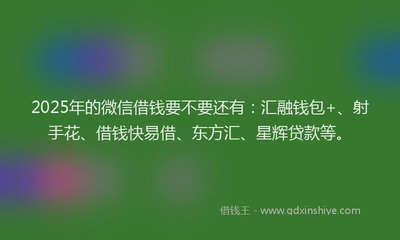 2025年的微信借钱要不要还有：汇融钱包+、射手花、借钱快易借、东方汇、星辉贷款等。