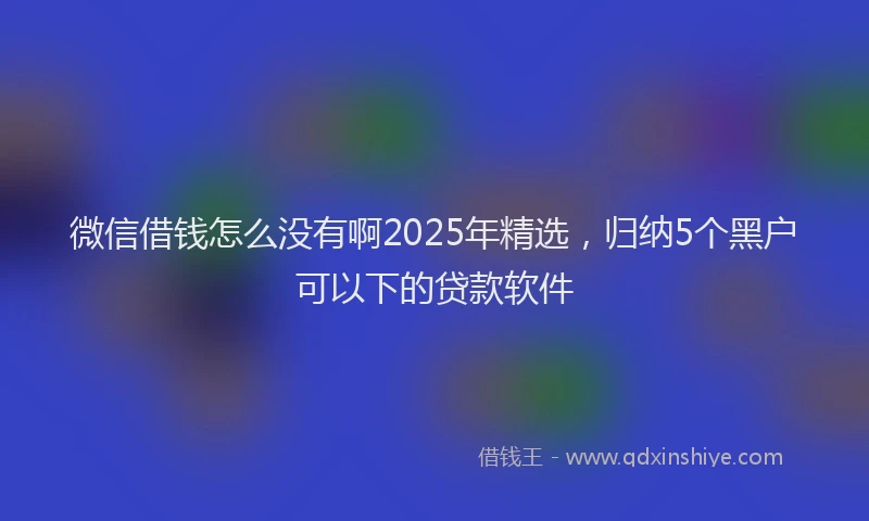 微信借钱怎么没有啊2025年精选，归纳5个黑户可以下的贷款软件