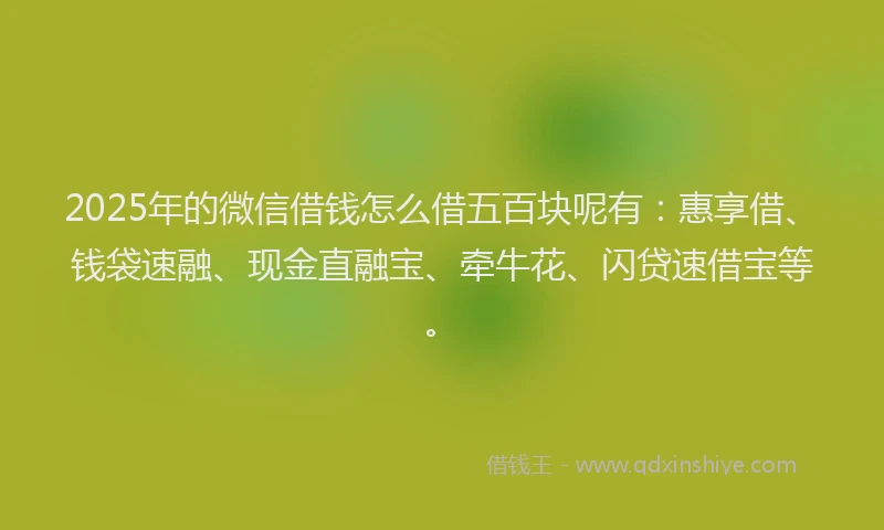 2025年的微信借钱怎么借五百块呢有：惠享借、钱袋速融、现金直融宝、牵牛花、闪贷速借宝等。