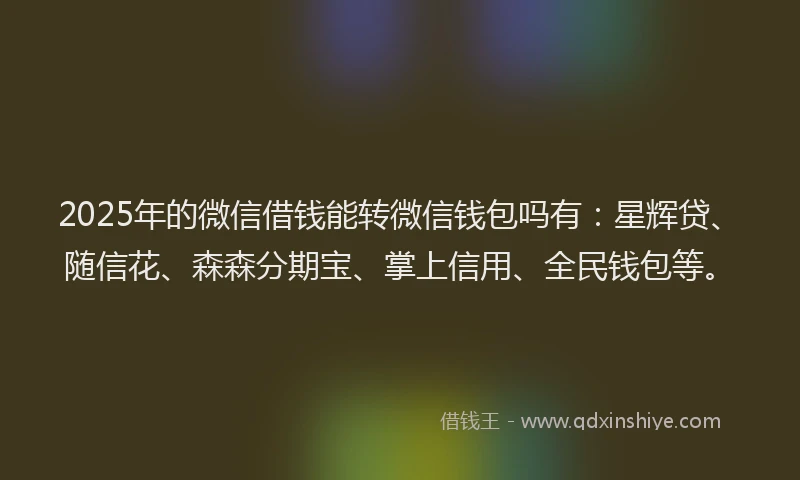 2025年的微信借钱能转微信钱包吗有：星辉贷、随信花、森森分期宝、掌上信用、全民钱包等。