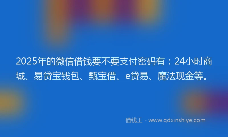 2025年的微信借钱要不要支付密码有：24小时商城、易贷宝钱包、甄宝借、e贷易、魔法现金等。