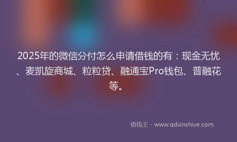 2025年的微信分付怎么申请借钱的有：现金无忧、麦凯旋商城、粒粒贷、融通宝Pro钱包、普融花等。