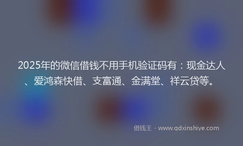 2025年的微信借钱不用手机验证码有：现金达人、爱鸿森快借、支富通、金满堂、祥云贷等。