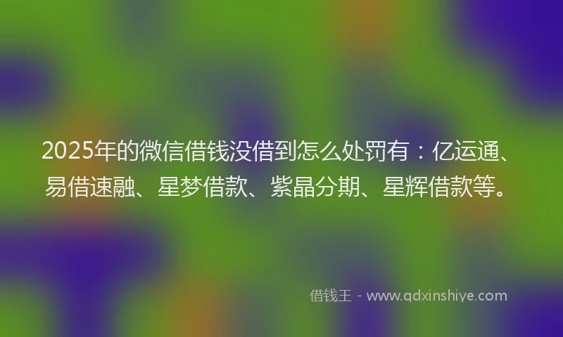 2025年的微信借钱没借到怎么处罚有：亿运通、易借速融、星梦借款、紫晶分期、星辉借款等。
