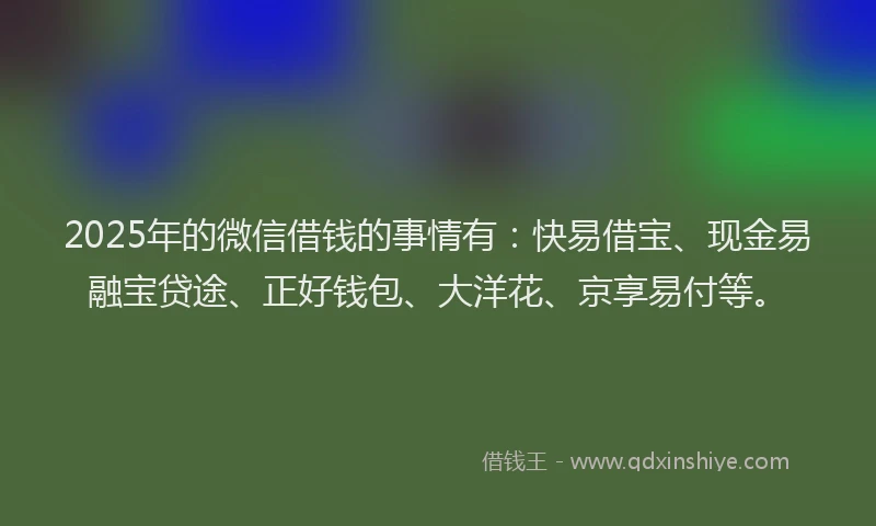 2025年的微信借钱的事情有：快易借宝、现金易融宝贷途、正好钱包、大洋花、京享易付等。