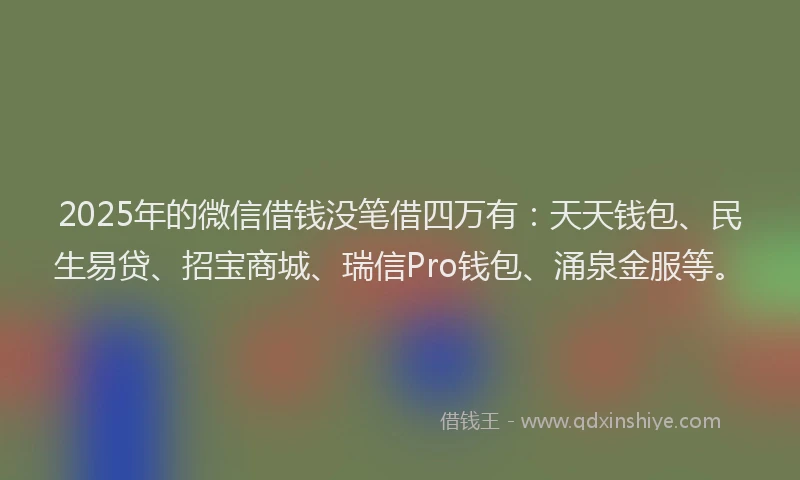 2025年的微信借钱没笔借四万有：天天钱包、民生易贷、招宝商城、瑞信Pro钱包、涌泉金服等。