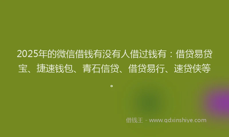 2025年的微信借钱有没有人借过钱有：借贷易贷宝、捷速钱包、青石信贷、借贷易行、速贷侠等。