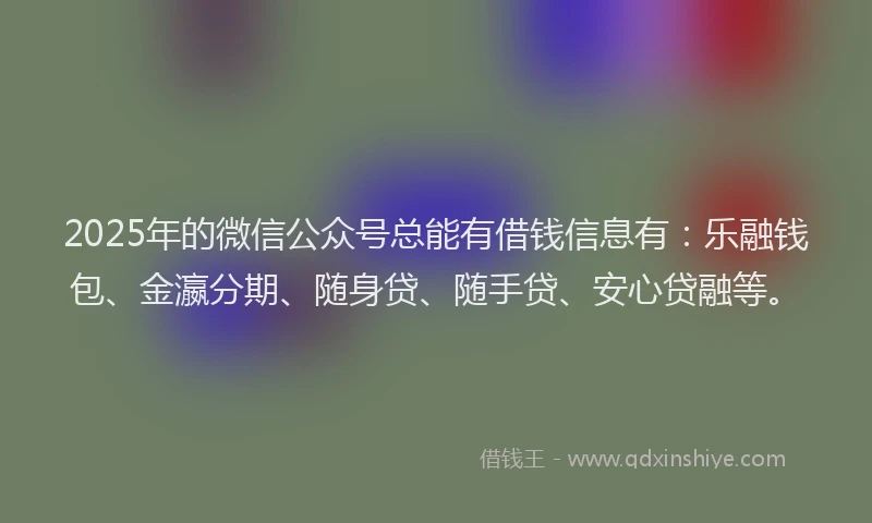 2025年的微信公众号总能有借钱信息有：乐融钱包、金瀛分期、随身贷、随手贷、安心贷融等。