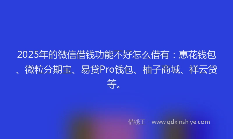 2025年的微信借钱功能不好怎么借有：惠花钱包、微粒分期宝、易贷Pro钱包、柚子商城、祥云贷等。
