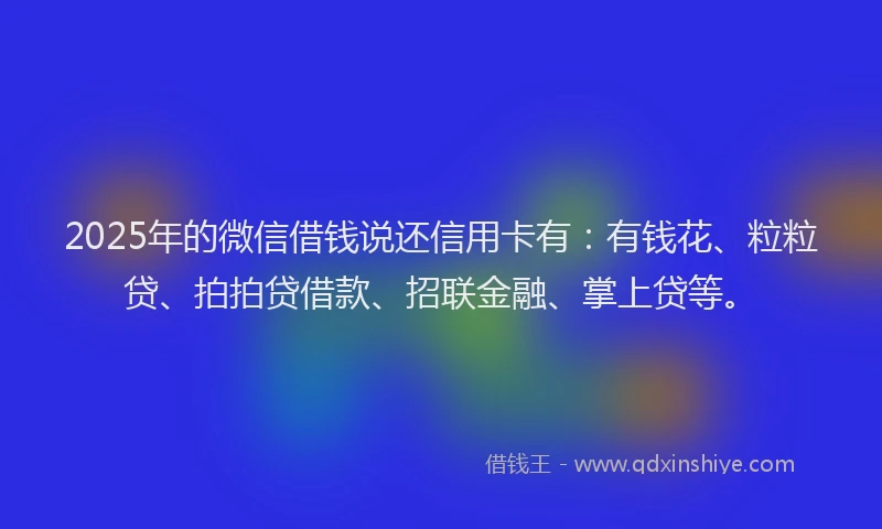 2025年的微信借钱说还信用卡有：有钱花、粒粒贷、拍拍贷借款、招联金融、掌上贷等。