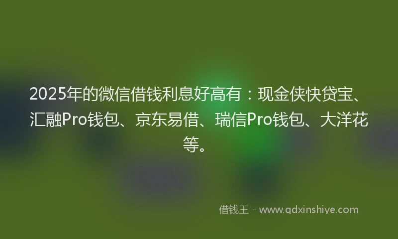 2025年的微信借钱利息好高有：现金侠快贷宝、汇融Pro钱包、京东易借、瑞信Pro钱包、大洋花等。