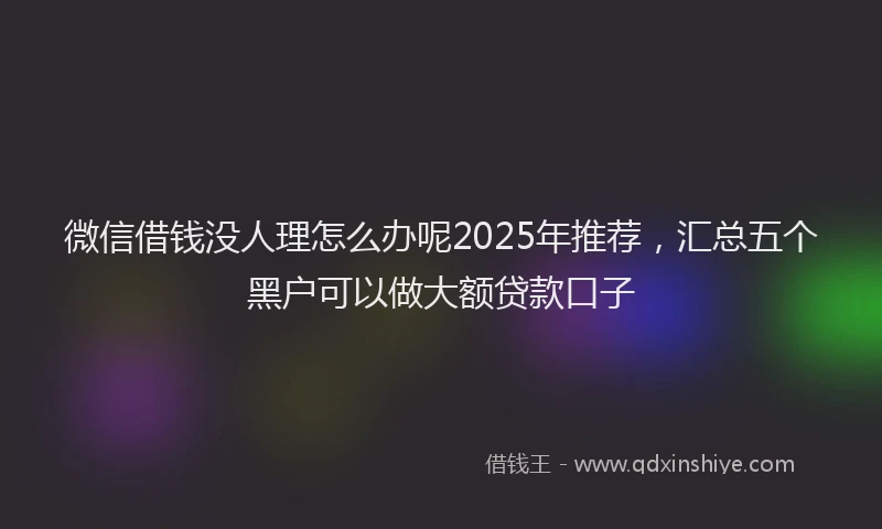 微信借钱没人理怎么办呢2025年推荐，汇总五个黑户可以做大额贷款口子