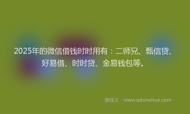 2025年的微信借钱时时用有：二师兄、甄信贷、好易借、时时贷、金易钱包等。