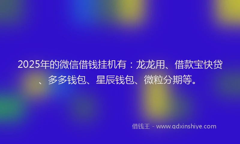 2025年的微信借钱挂机有：龙龙用、借款宝快贷、多多钱包、星辰钱包、微粒分期等。