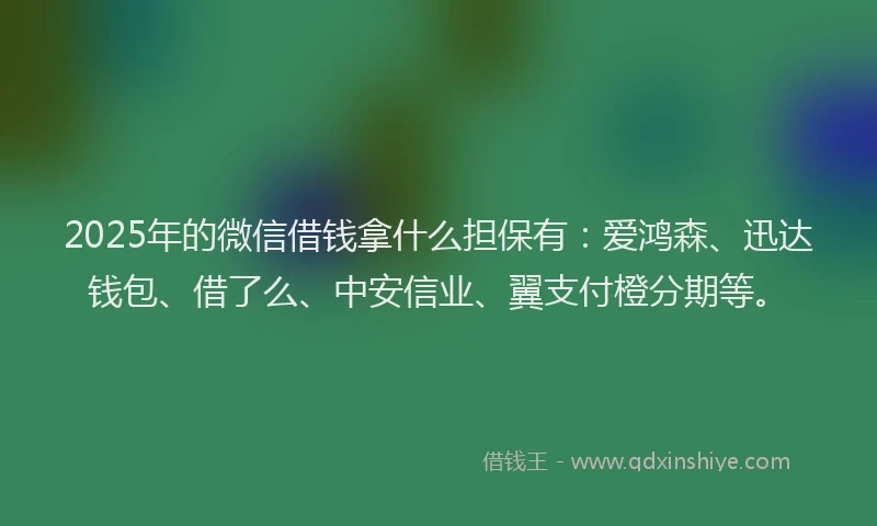 2025年的微信借钱拿什么担保有：爱鸿森、迅达钱包、借了么、中安信业、翼支付橙分期等。