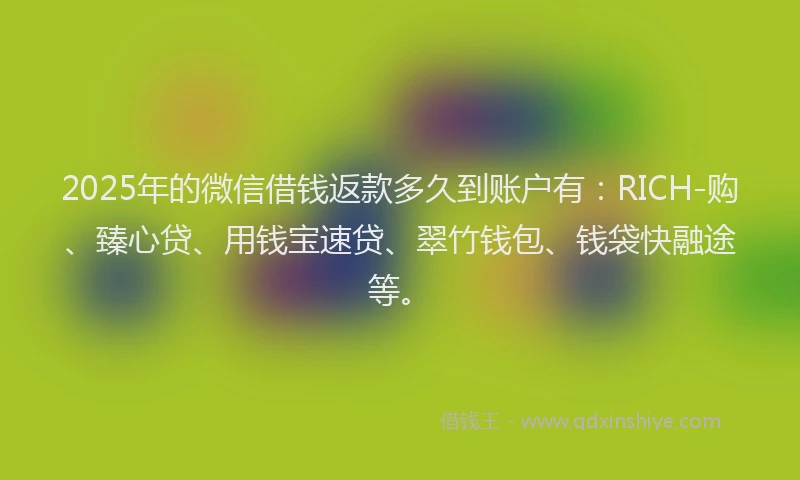 2025年的微信借钱返款多久到账户有：RICH-购、臻心贷、用钱宝速贷、翠竹钱包、钱袋快融途等。