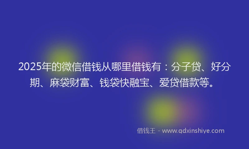 2025年的微信借钱从哪里借钱有：分子贷、好分期、麻袋财富、钱袋快融宝、爱贷借款等。