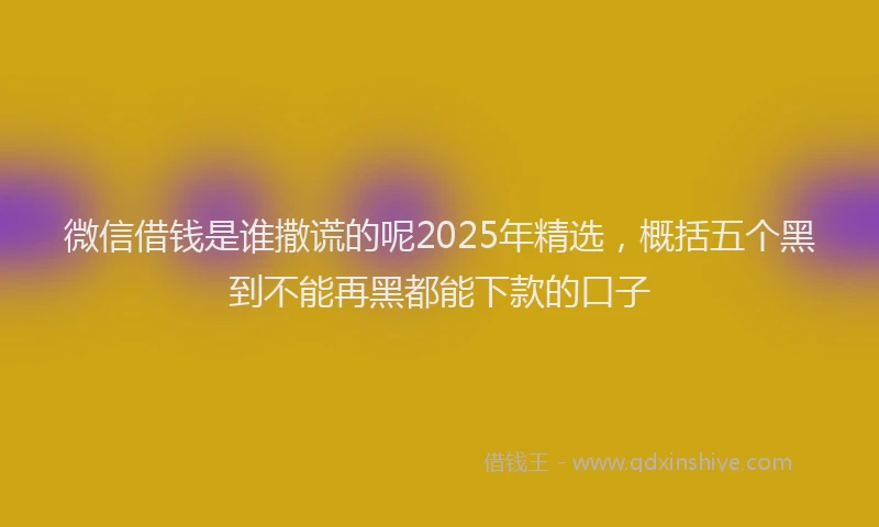 微信借钱是谁撒谎的呢2025年精选，概括五个黑到不能再黑都能下款的口子