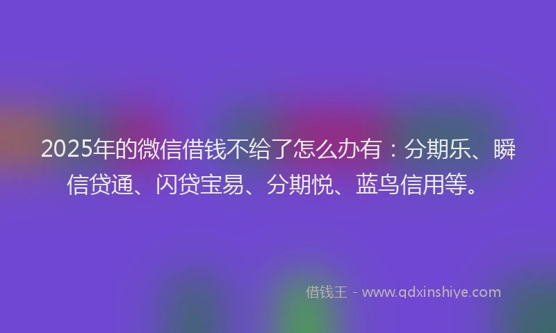 2025年的微信借钱不给了怎么办有：分期乐、瞬信贷通、闪贷宝易、分期悦、蓝鸟信用等。