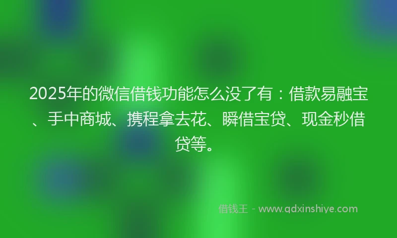 2025年的微信借钱功能怎么没了有：借款易融宝、手中商城、携程拿去花、瞬借宝贷、现金秒借贷等。