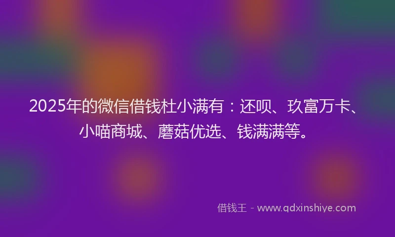 2025年的微信借钱杜小满有：还呗、玖富万卡、小喵商城、蘑菇优选、钱满满等。
