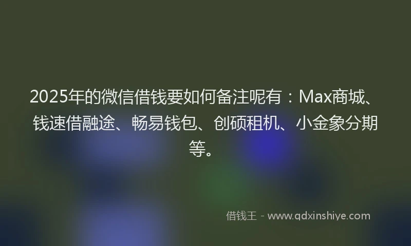 2025年的微信借钱要如何备注呢有：Max商城、钱速借融途、畅易钱包、创硕租机、小金象分期等。