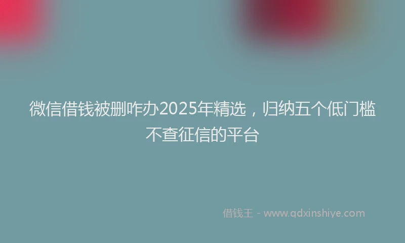 微信借钱被删咋办2025年精选，归纳五个低门槛不查征信的平台