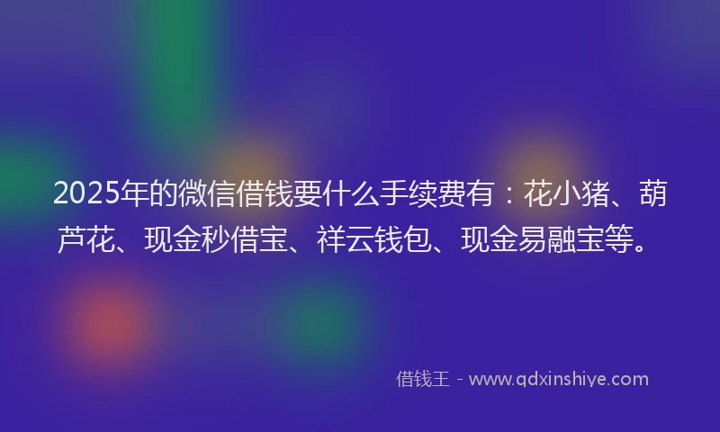 2025年的微信借钱要什么手续费有：花小猪、葫芦花、现金秒借宝、祥云钱包、现金易融宝等。