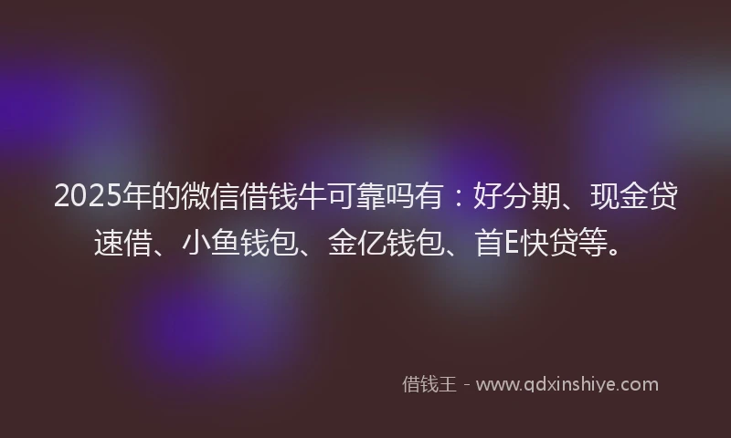 2025年的微信借钱牛可靠吗有：好分期、现金贷速借、小鱼钱包、金亿钱包、首E快贷等。