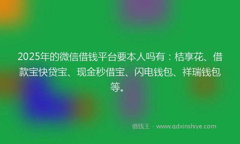 2025年的微信借钱平台要本人吗有：桔享花、借款宝快贷宝、现金秒借宝、闪电钱包、祥瑞钱包等。