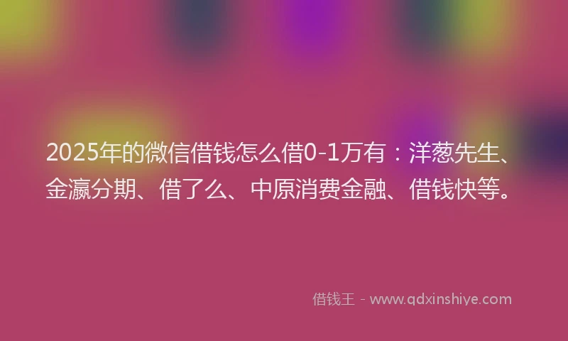 2025年的微信借钱怎么借0-1万有：洋葱先生、金瀛分期、借了么、中原消费金融、借钱快等。