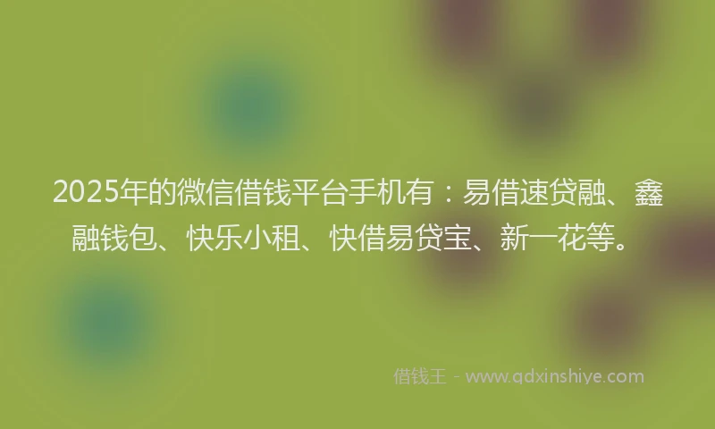 2025年的微信借钱平台手机有：易借速贷融、鑫融钱包、快乐小租、快借易贷宝、新一花等。