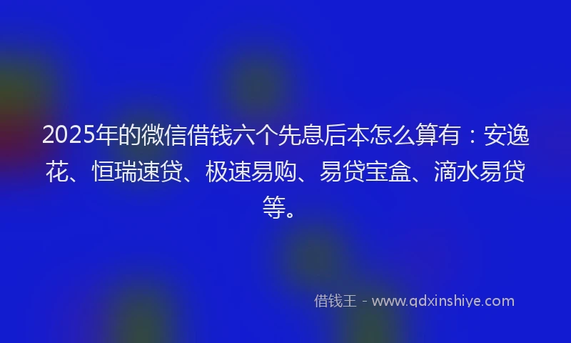 2025年的微信借钱六个先息后本怎么算有：安逸花、恒瑞速贷、极速易购、易贷宝盒、滴水易贷等。