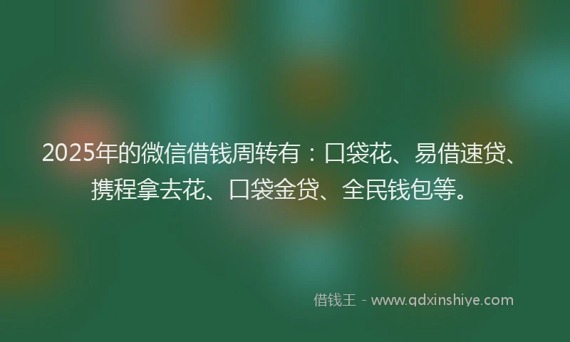 2025年的微信借钱周转有：口袋花、易借速贷、携程拿去花、口袋金贷、全民钱包等。