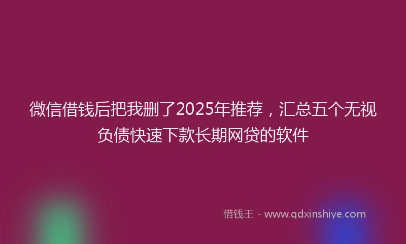 微信借钱后把我删了2025年推荐，汇总五个无视负债快速下款长期网贷的软件