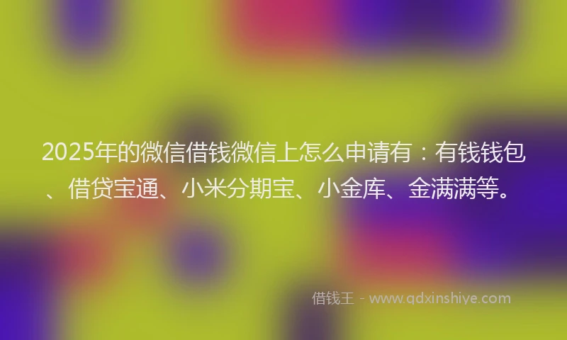2025年的微信借钱微信上怎么申请有：有钱钱包、借贷宝通、小米分期宝、小金库、金满满等。