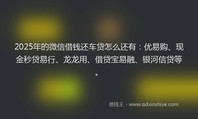 2025年的微信借钱还车贷怎么还有：优易购、现金秒贷易行、龙龙用、借贷宝易融、银河信贷等。