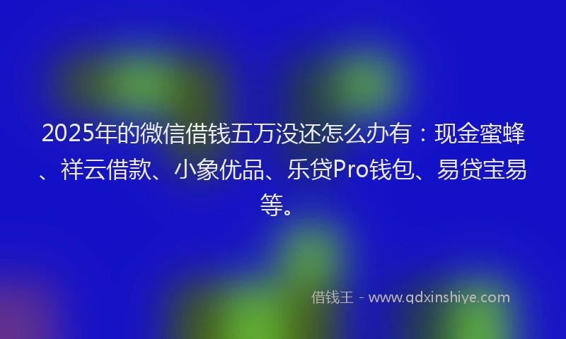 2025年的微信借钱五万没还怎么办有：现金蜜蜂、祥云借款、小象优品、乐贷Pro钱包、易贷宝易等。