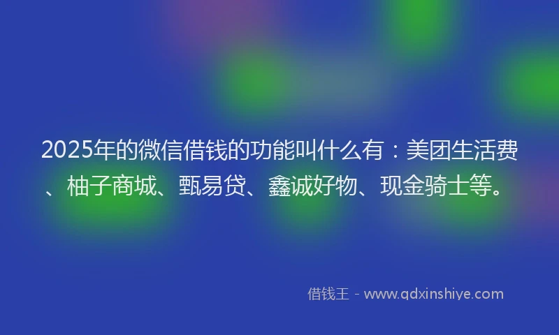 2025年的微信借钱的功能叫什么有：美团生活费、柚子商城、甄易贷、鑫诚好物、现金骑士等。