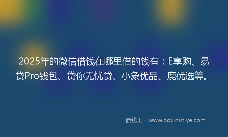 2025年的微信借钱在哪里借的钱有：E享购、易贷Pro钱包、贷你无忧贷、小象优品、鹿优选等。