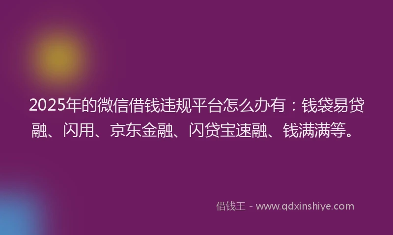2025年的微信借钱违规平台怎么办有：钱袋易贷融、闪用、京东金融、闪贷宝速融、钱满满等。