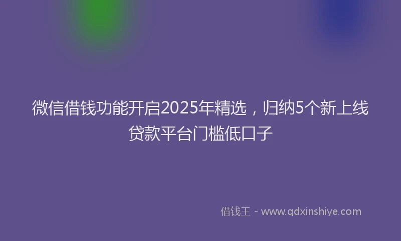 微信借钱功能开启2025年精选，归纳5个新上线贷款平台门槛低口子